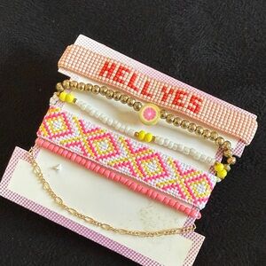 Pink and Gold Beaded Bracelet Set